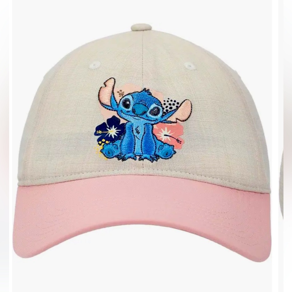 Stitch Embroidered Cap with Pink Brim